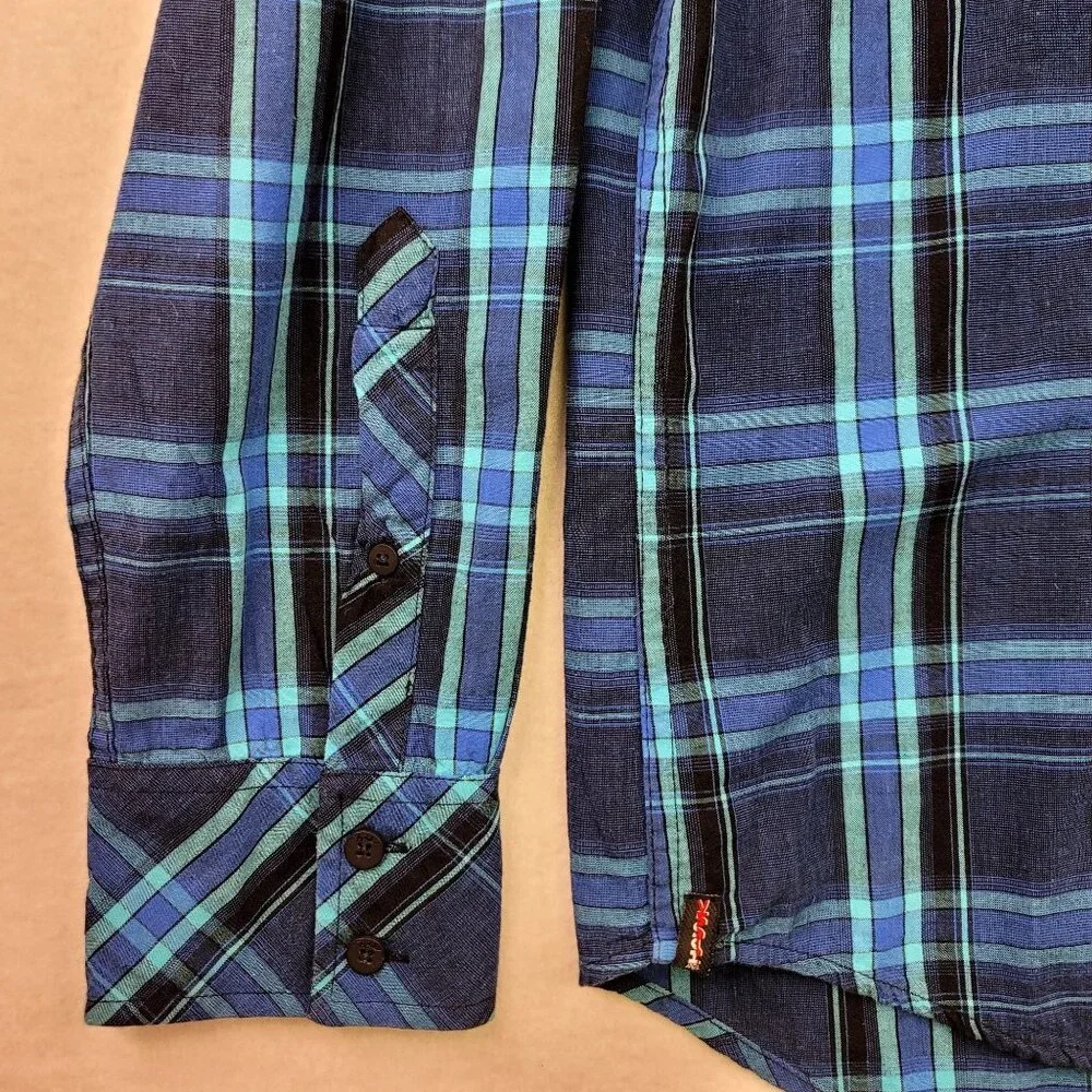 Tony Hawk Men's Checkered Button Up Shirt L Blue Casual Western Country Rodeo